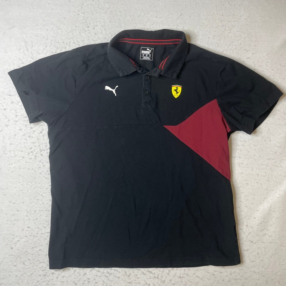 Puma Ferrari Polo Shirt Mens XL Black Red Colorblock Scuderia SF 576708-02
